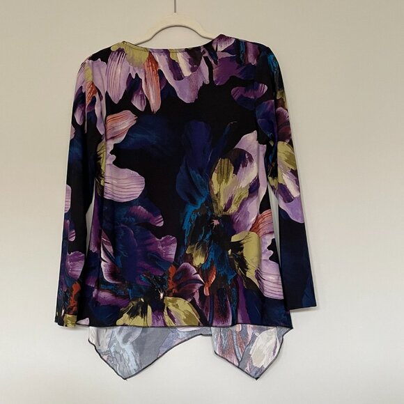 Floral Beaded Long Sleeve Asymmetrical Front Colorful Tunic Size L - Picture 3 of 4